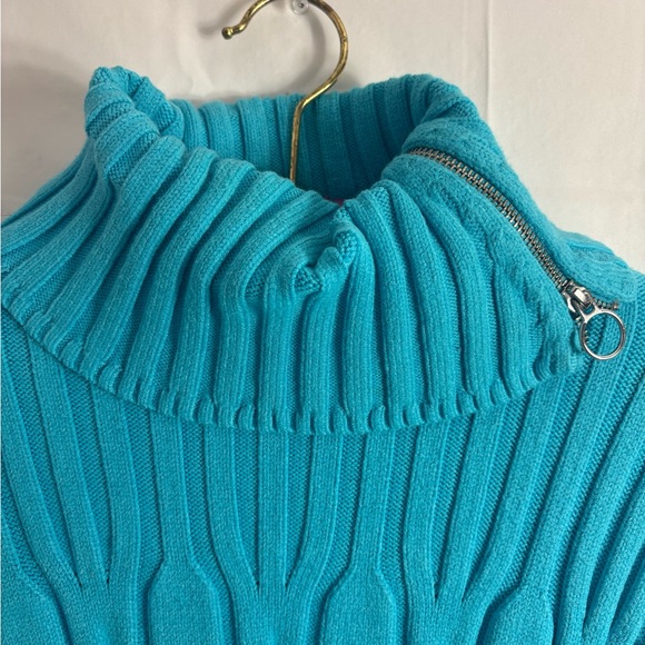 Y2K Wool Blend Cable Knit Turquoise Turtleneck with Silver Zipper Size M - Picture 7 of 16
